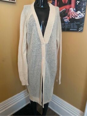Woolrich Mohair Wool Blend Long Duster Cardigan Sweater Cream Ivory M